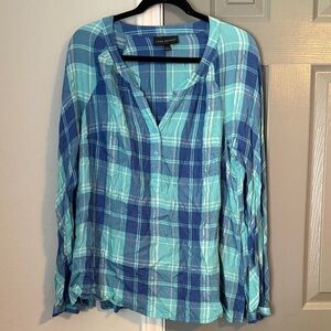 Lane Bryant Aqua and Navy PlaidFlannel with Silver Accents Plus Size Blouse
